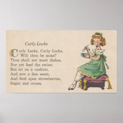 1944 Curly Locks Nursery Rhyme Poster