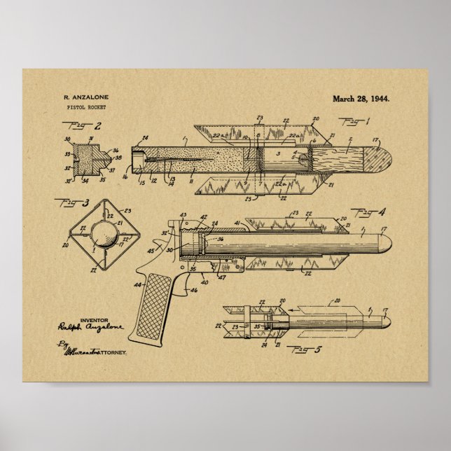 1944 Pistol Rocket Patent Art Drawing Print (Front)