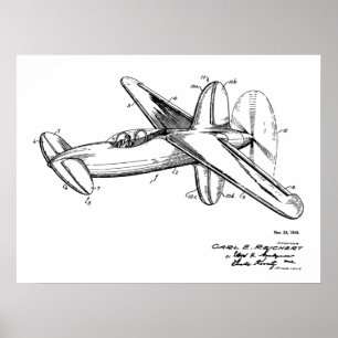 1944 Pusher Airplane Patent Art Drawing Print
