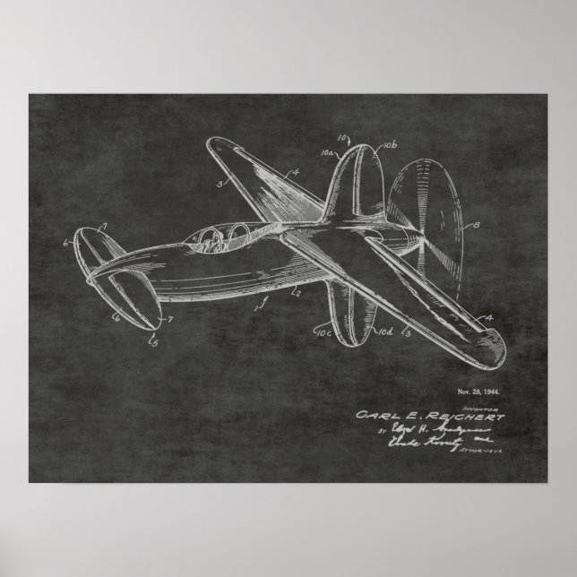 1944 Pusher Airplane Patent Art Drawing Print (Front)