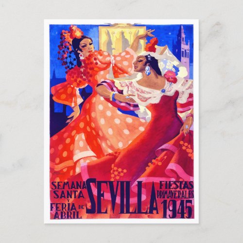 1945 Feria de Sevilla vintage travel  Postcard
