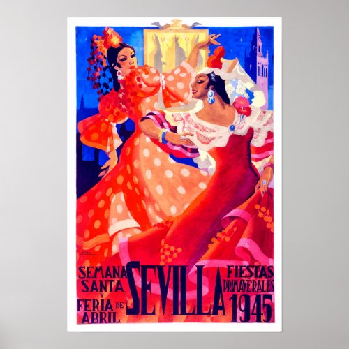 1945 Feria de Sevilla vintage travel Poster