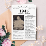 1945 Newspaper Birthday card 80th birthday<br><div class="desc">Say happy birthday to someone born in 1945 with this unique Newspaper style birthday card, including a photo of the recipient and a collection of fun facts and world news from the year of their birth. Designed to resemble a vintage newspaper in classic black and white style. A cute and...</div>