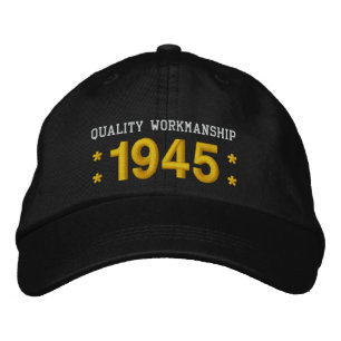 1945 or Any Year 70th Birthday A5 BLACK and GOLD Embroidered Baseball Hat