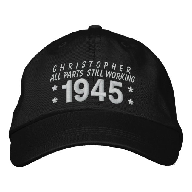 1945 or Any Year 70th Birthday A5 BLACK and WHITE Embroidered Baseball Cap (Front)
