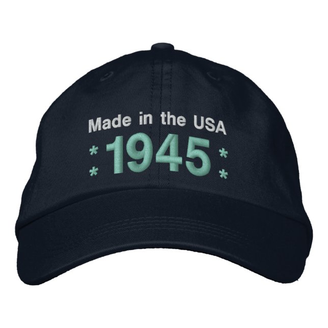 1945 or Any Year 70th Birthday A6 BLACK and TEAL Embroidered Baseball Cap (Front)