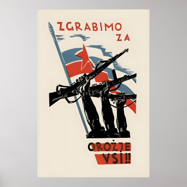 1945 Propaganda Poster Yugoslavia Let's all take (Front)