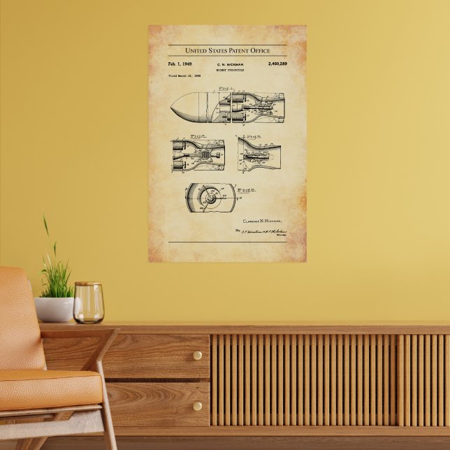 1945 US Patent 2460289 - Rocket Projectile Poster (Living Room 2)