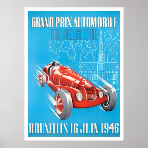 1946 Bruxelles Grand Prix vintage racing Poster