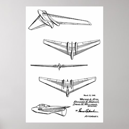 1946 Concept Jet Airplane Patent Art Drawing Print