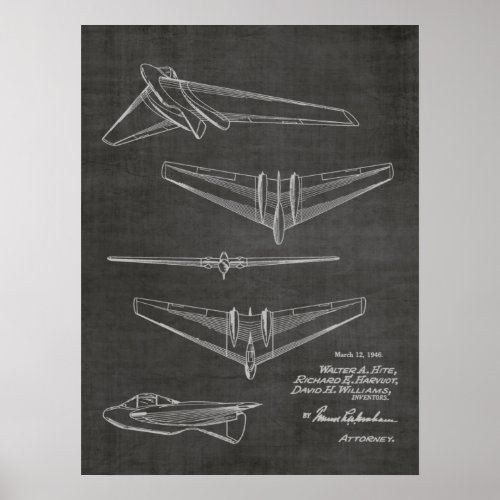 1946 Flying Wing Airplane Patent Art Drawing Print
