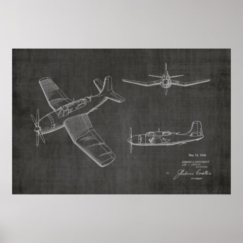 1946 Military Airplane Patent Art Drawing Print