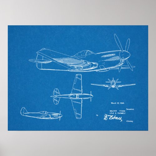 1946 Military Airplane Patent Art Drawing Print