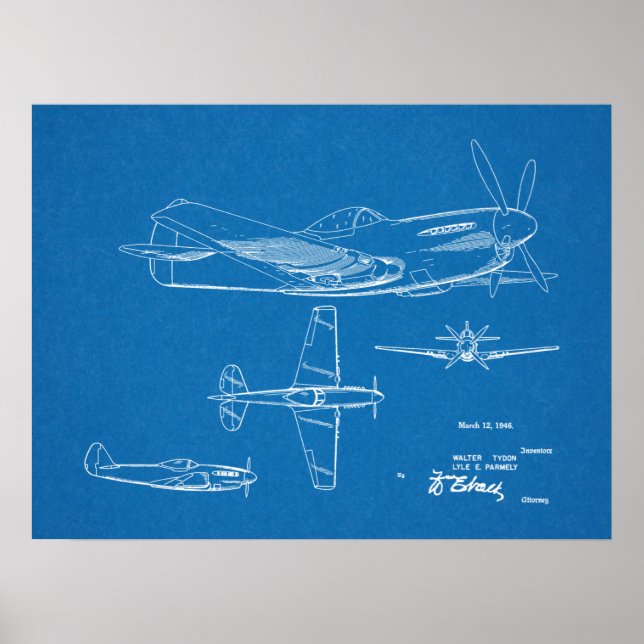 1946 Military Airplane Patent Art Drawing Print (Front)