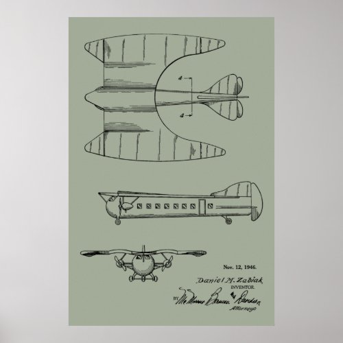 1946 Passenger Airplane Patent Art Drawing Print