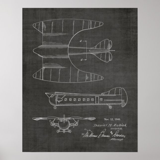 1946 Passenger Airplane Patent Art Drawing Print (Front)