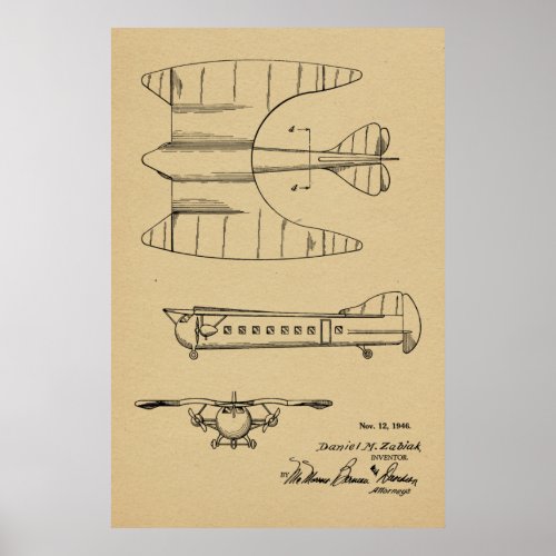 1946 Passenger Airplane Patent Art Drawing Print