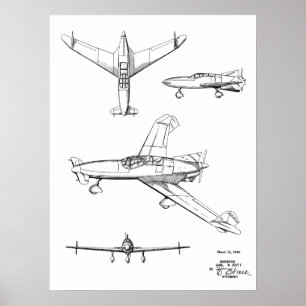 1946 Rear Prop Airplane Patent Art Drawing Print