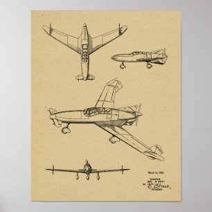 1946 Rear Prop Airplane Patent Art Drawing Print