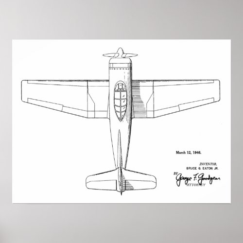 1946 Vintage Airplane Patent Art Drawing Print