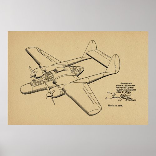 1946 Vintage Airplane Patent Drawing Art Print