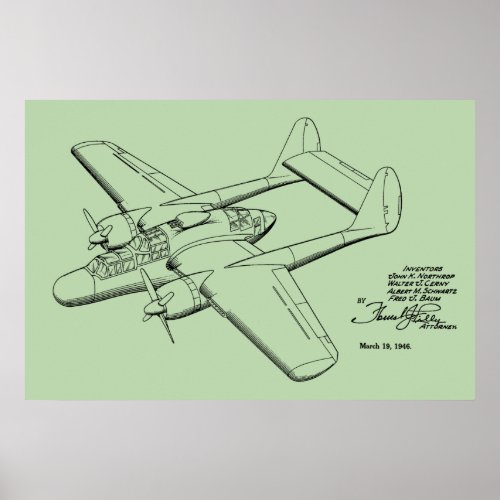 1946 Vintage Airplane Patent Drawing Art Print