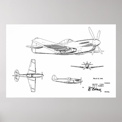 1946 WW2 Airplane Patent Art Drawing Print