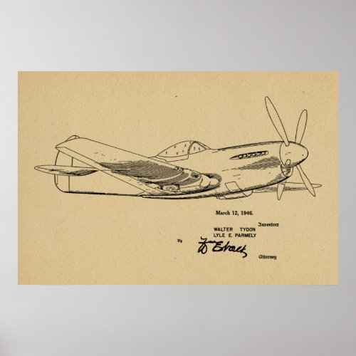 1946 WW2 Airplane Patent Art Drawing Print