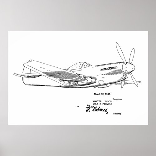 1946 WW2 Airplane Patent Art Drawing Print