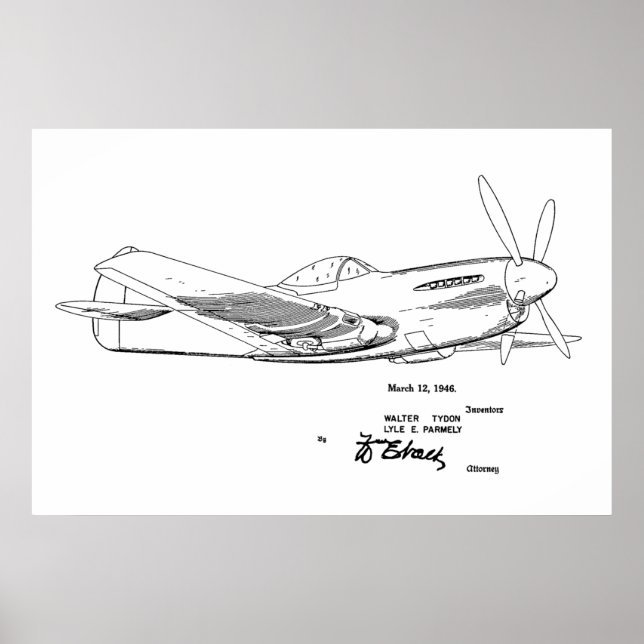 1946 WW2 Airplane Patent Art Drawing Print (Front)