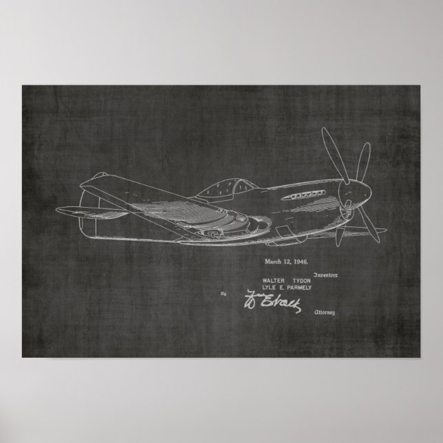 1946 WW2 Airplane Patent Art Drawing Print (Front)