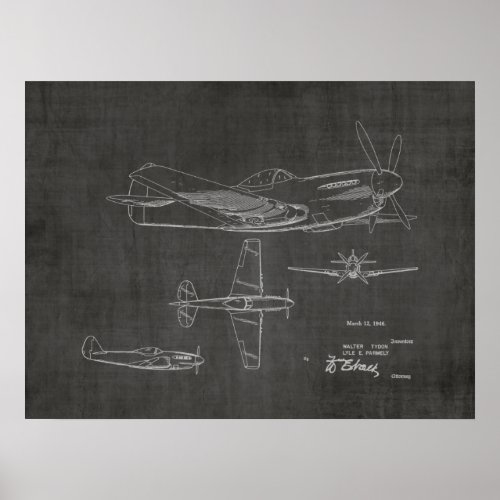 1946 WW2 Airplane Patent Art Drawing Print