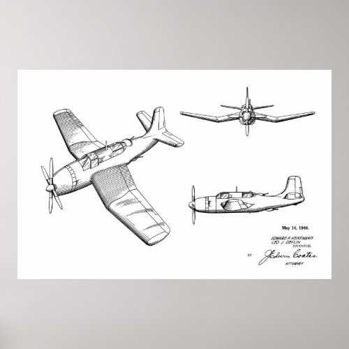1946 WW2 Airplane Patent Art Drawing Print