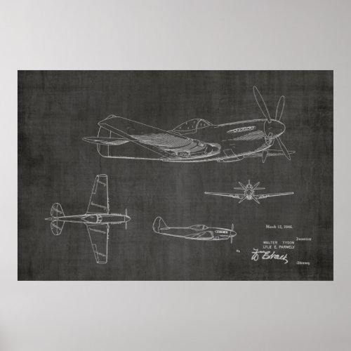 1946 WW2 Airplane Patent Art Drawing Print