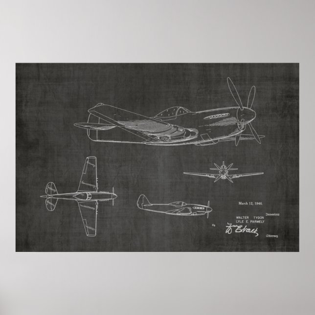 1946 WW2 Airplane Patent Art Drawing Print (Front)