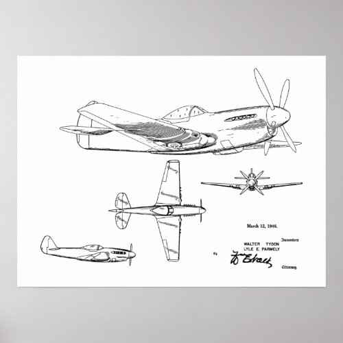 1946 WW2 Airplane Patent Art Drawing Print