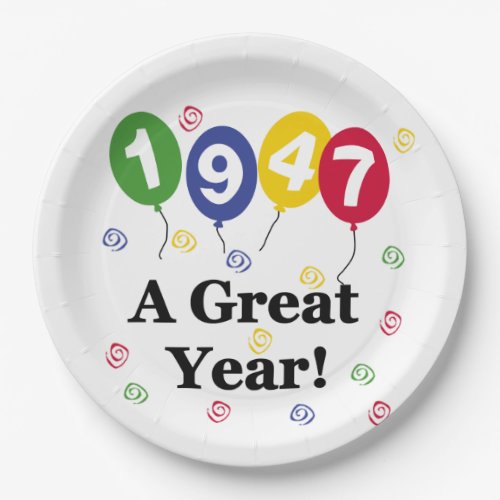 1947 A Great Year Birthday Paper Plates