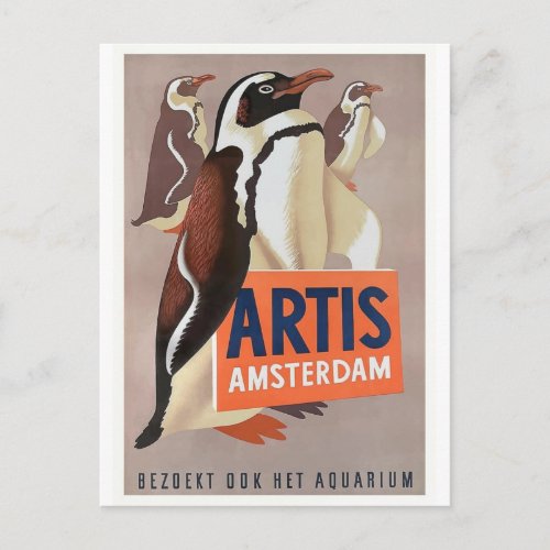 1947 Artis Zoo Amsterdam Penguins Poster Postcard