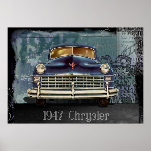 1947 Chrysler Vintage Car Collage Poster