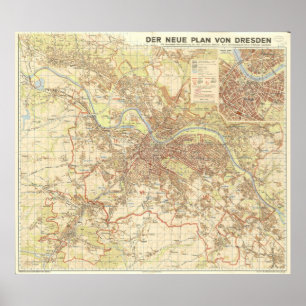 1947 Dresden City Map, German Urban Design Poster