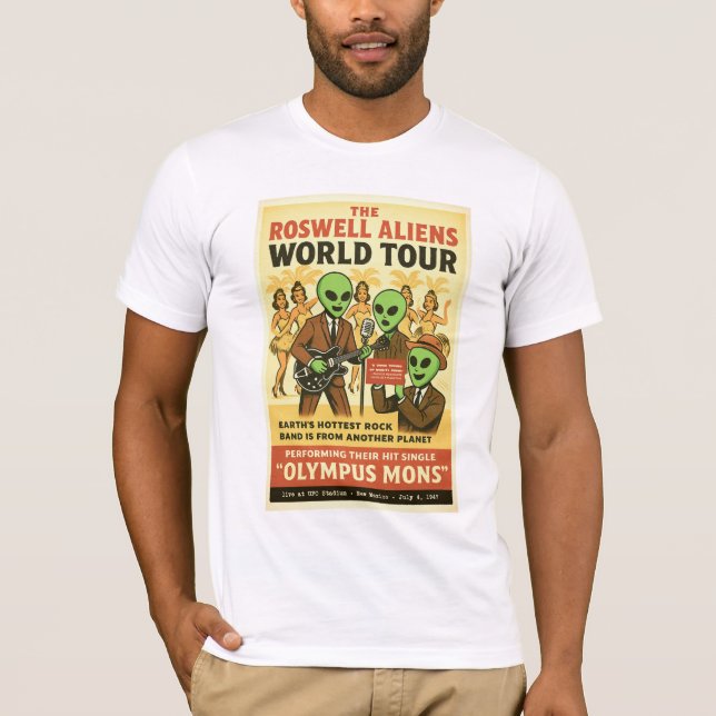 1947 Rock Stars World Tour Roswell Aliens Retro T-Shirt (Front)