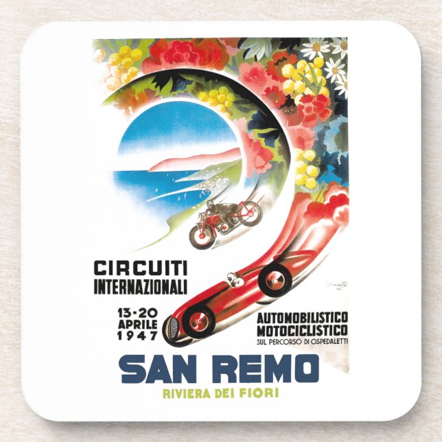 1947 San Remo Grand Prix Race Poster Beverage Coaster (Front)