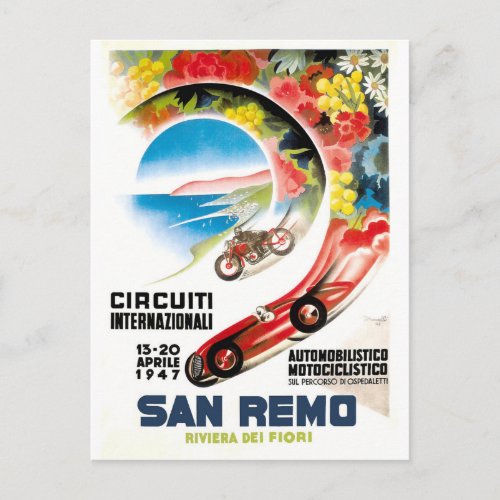 1947 San Remo Grand Prix Race Poster Postcard