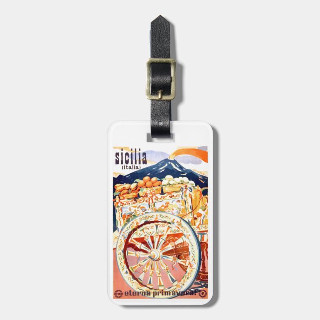 1947 Sicily Italy Travel Poster Eternal Spring Luggage Tag (Front Vertical)