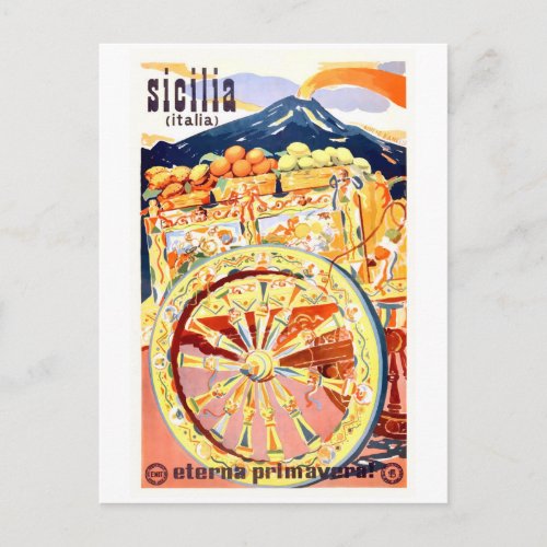 1947 Sicily Italy Travel Poster Eternal Spring Postcard
