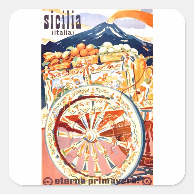 1947 Sicily Italy Travel Poster Eternal Spring Square Sticker (Front)