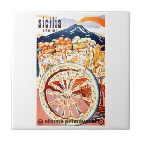 1947 Sicily Italy Travel Poster Eternal Spring Tile