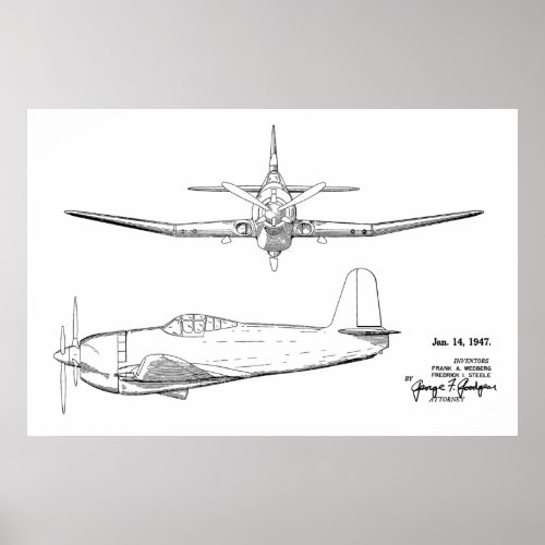1947 Vintage Airplane Patent Drawing Art Print