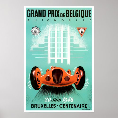 1948 Bruxelles Grand Prix vintage racing Poster