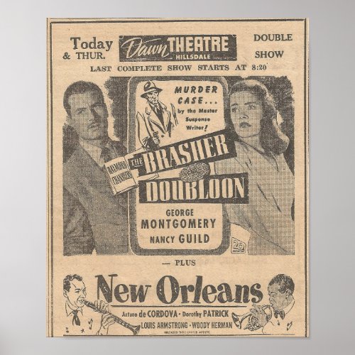 1948 Dawn Theatre Hillsdale MI Advertisement Poster
